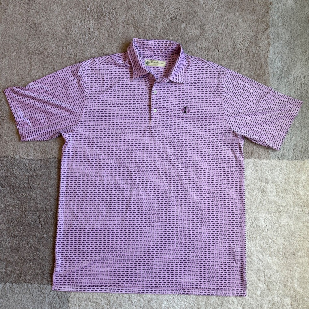 Donald Ross Mens Purple Fishbone Print Performance Golf Polo Shirt Size Large